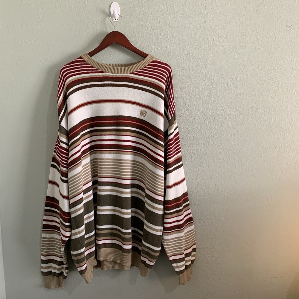 Vintage Mecca Sweater Mens 2XL Pullover White striped Hip Hop Y2K 90s 1990s - Picture 2 of 16